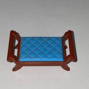 Pretend Play Dollhouse Toy Brown Blue Bed Bench